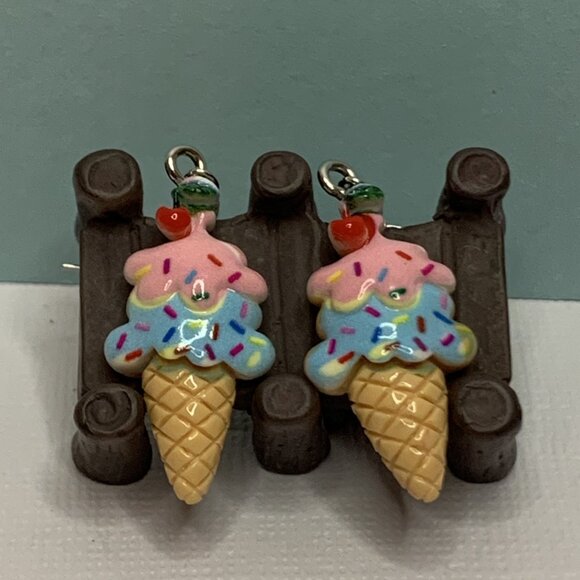 Ice Cream Earring, Funny Food Earring, Gift Idea, Ice Cream Cone Earring - Picture 2 of 7